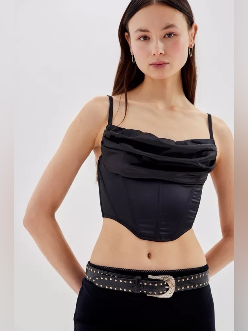 Urban Outfitters Lexi Satin Cowl Corset Black Party Going Out Crop Top Size XS
